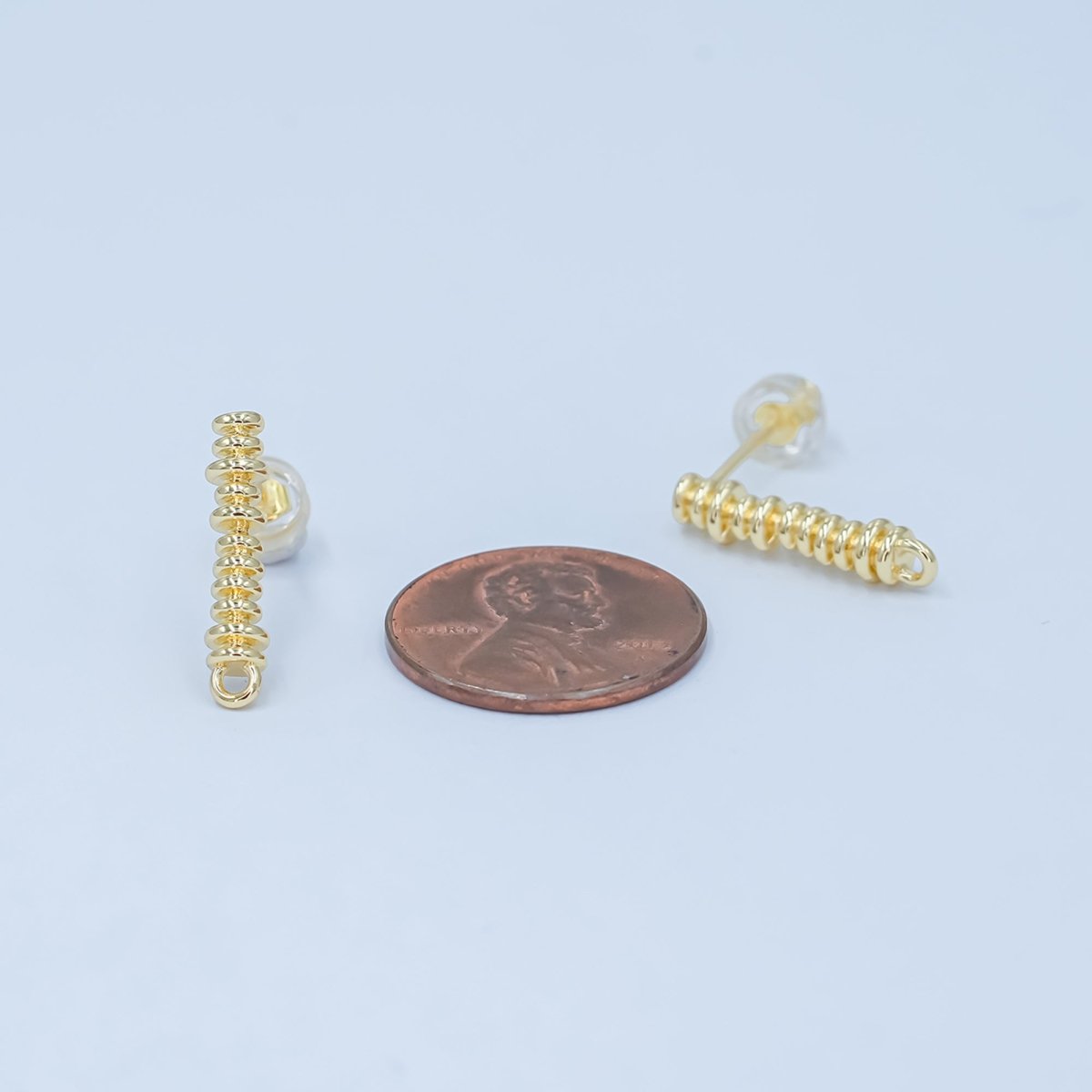 24K Gold plated Minimalist Coil Wrap Linear Drop Stud Earring Findings | Z1127 - DLUXCA