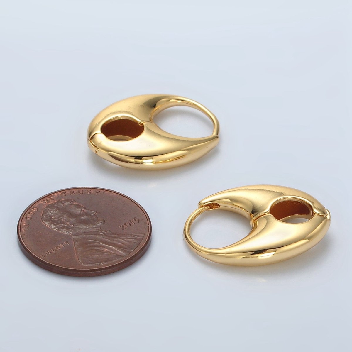 24K Gold plated Minimalist Geometric Open Dome Tab Huggie Earrings | Q487 - DLUXCA
