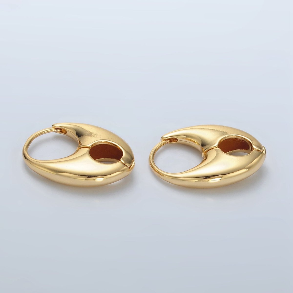 24K Gold plated Minimalist Geometric Open Dome Tab Huggie Earrings | Q487 - DLUXCA