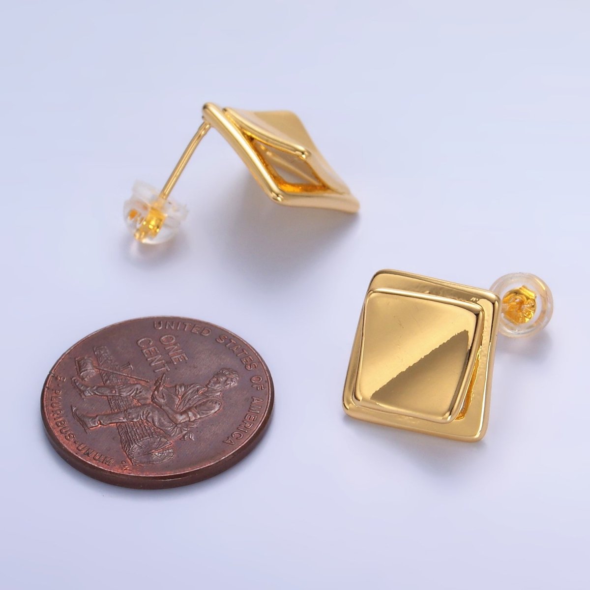 24K Gold plated Minimalist Rhombus Stud Earrings in Gold & Silver | Q463 Q451 