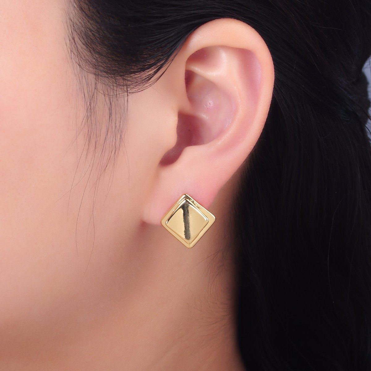 24K Gold plated Minimalist Rhombus Stud Earrings in Gold & Silver | Q463 Q451 