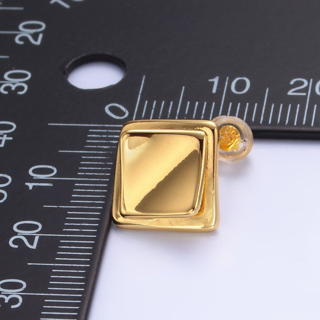 24K Gold plated Minimalist Rhombus Stud Earrings in Gold & Silver | Q463 Q451 