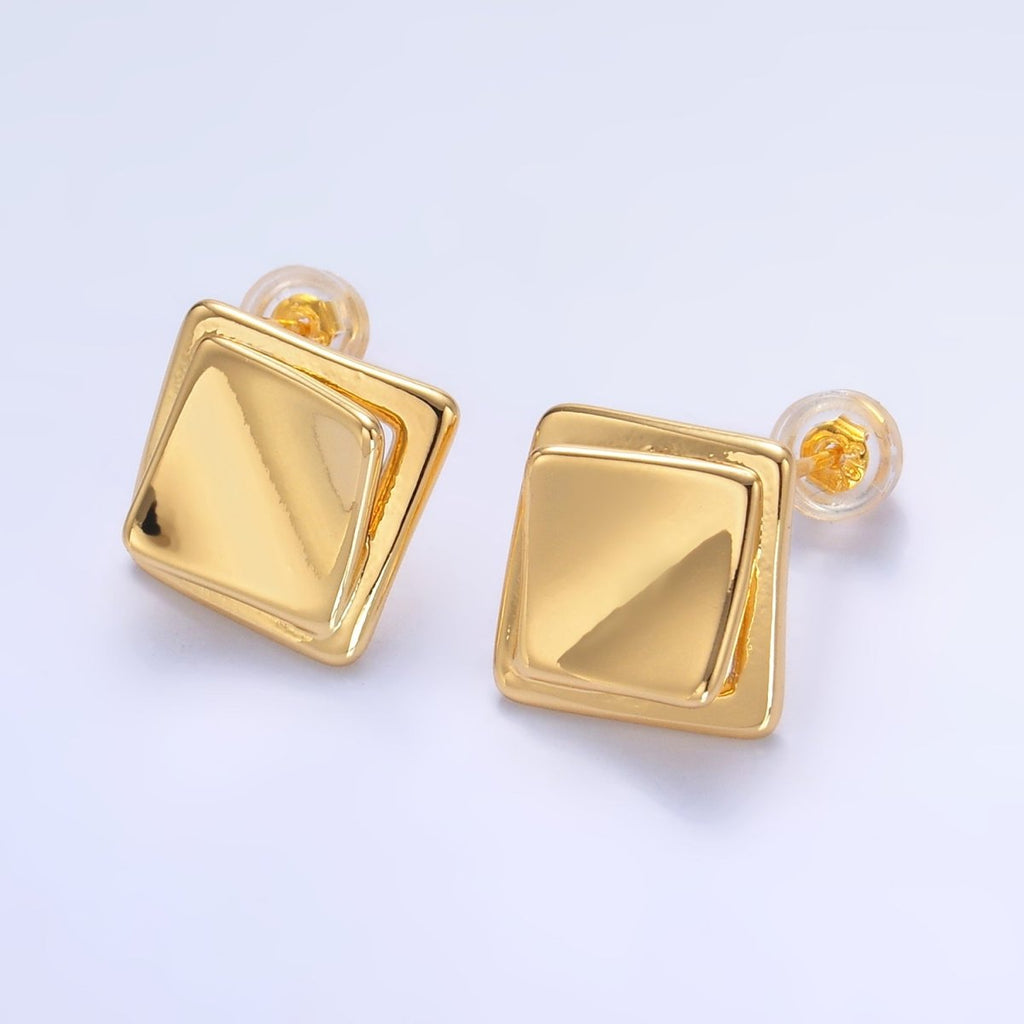 24K Gold plated Minimalist Rhombus Stud Earrings in Gold & Silver | Q463 Q451 