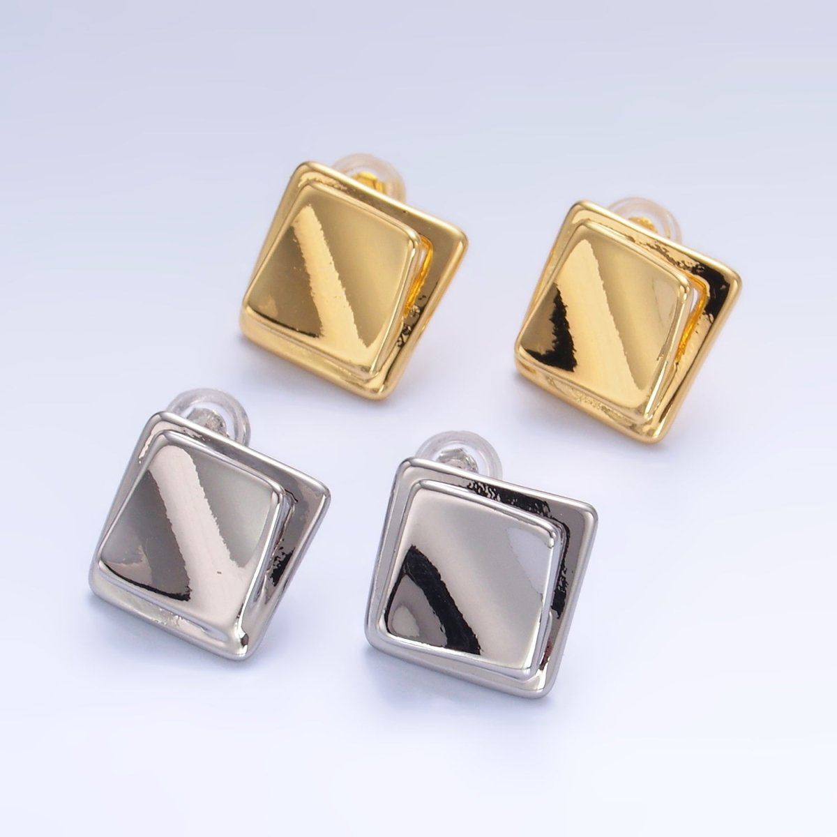 24K Gold plated Minimalist Rhombus Stud Earrings in Gold & Silver | Q463 Q451 