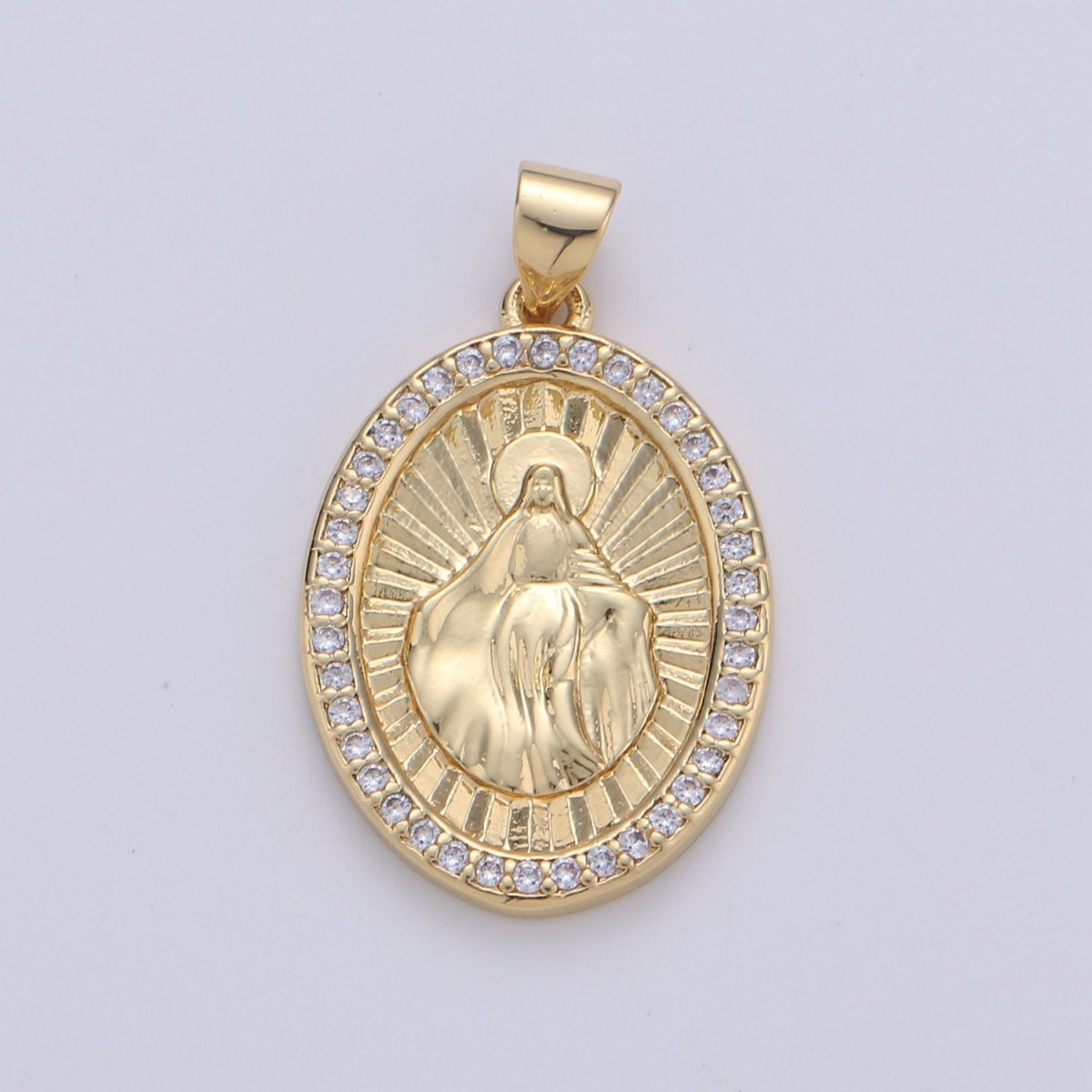 24K Gold plated Miraculous Lady Pendant Delicate Micro Pave Charm Necklace for Religious Jewelry Pendant I-646 - DLUXCA