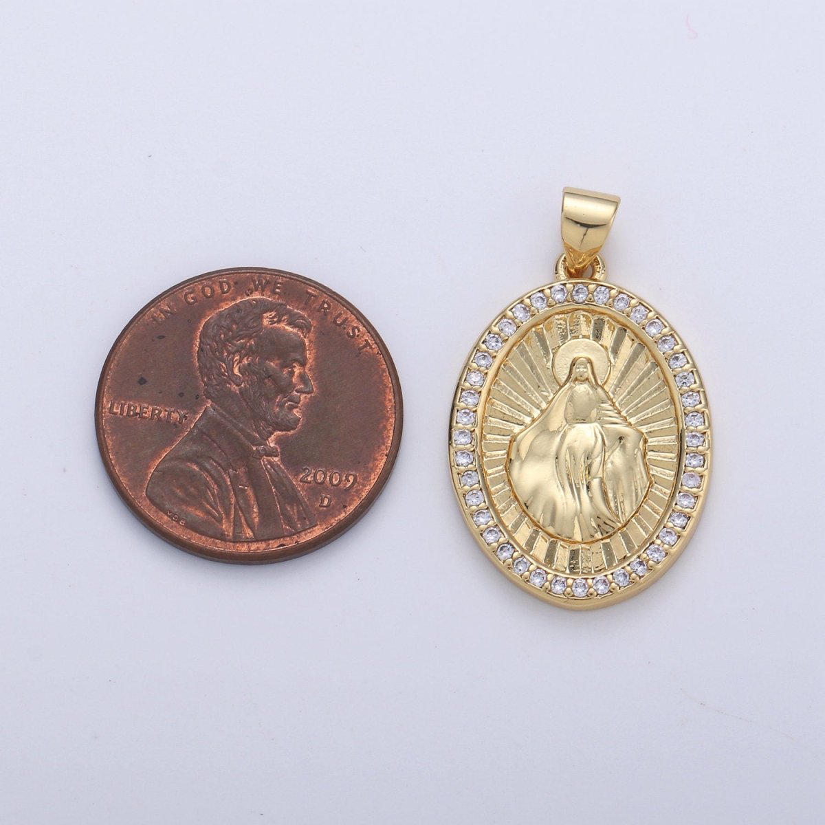 24K Gold plated Miraculous Lady Pendant Delicate Micro Pave Charm Necklace for Religious Jewelry Pendant I-646 - DLUXCA