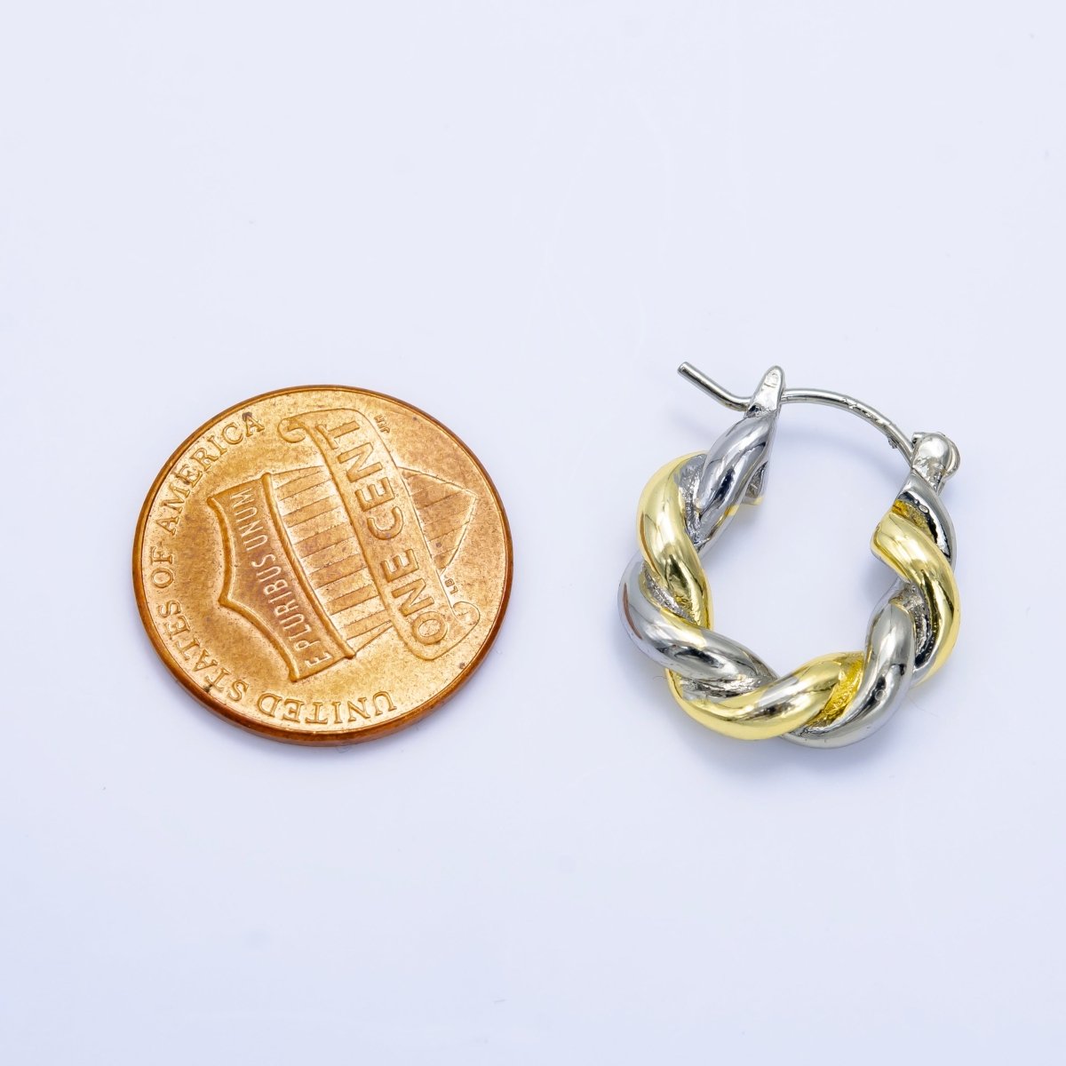 24K Gold plated Mixed Metal Twist Hook Earring | V107 - DLUXCA
