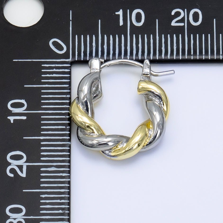 24K Gold plated Mixed Metal Twist Hook Earring | V107 - DLUXCA