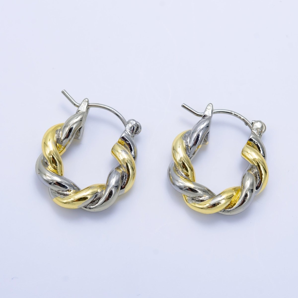 24K Gold plated Mixed Metal Twist Hook Earring | V107 - DLUXCA