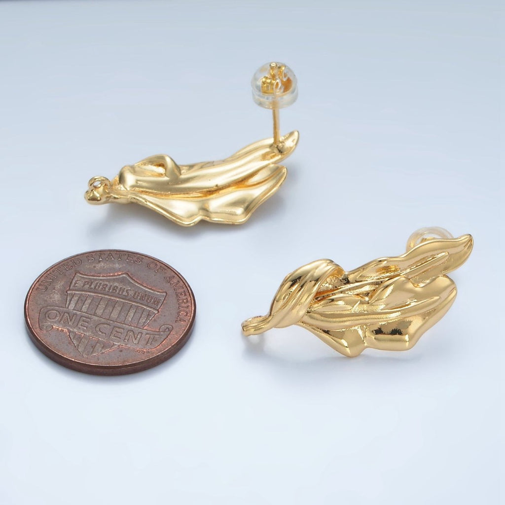24K Gold plated Molten Abstract Open Loop Drop Stud Earrings Findings | Z938 - DLUXCA