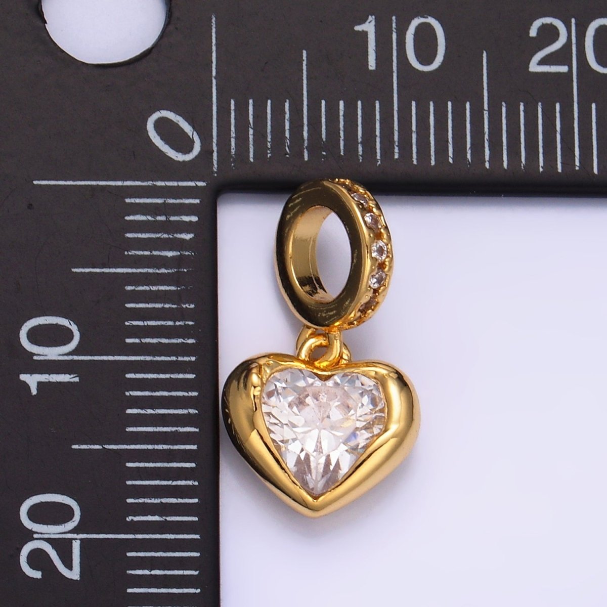 24K Gold plated Molten Heart Clear CZ Micro Paved Bail Pendant | W272 - DLUXCA