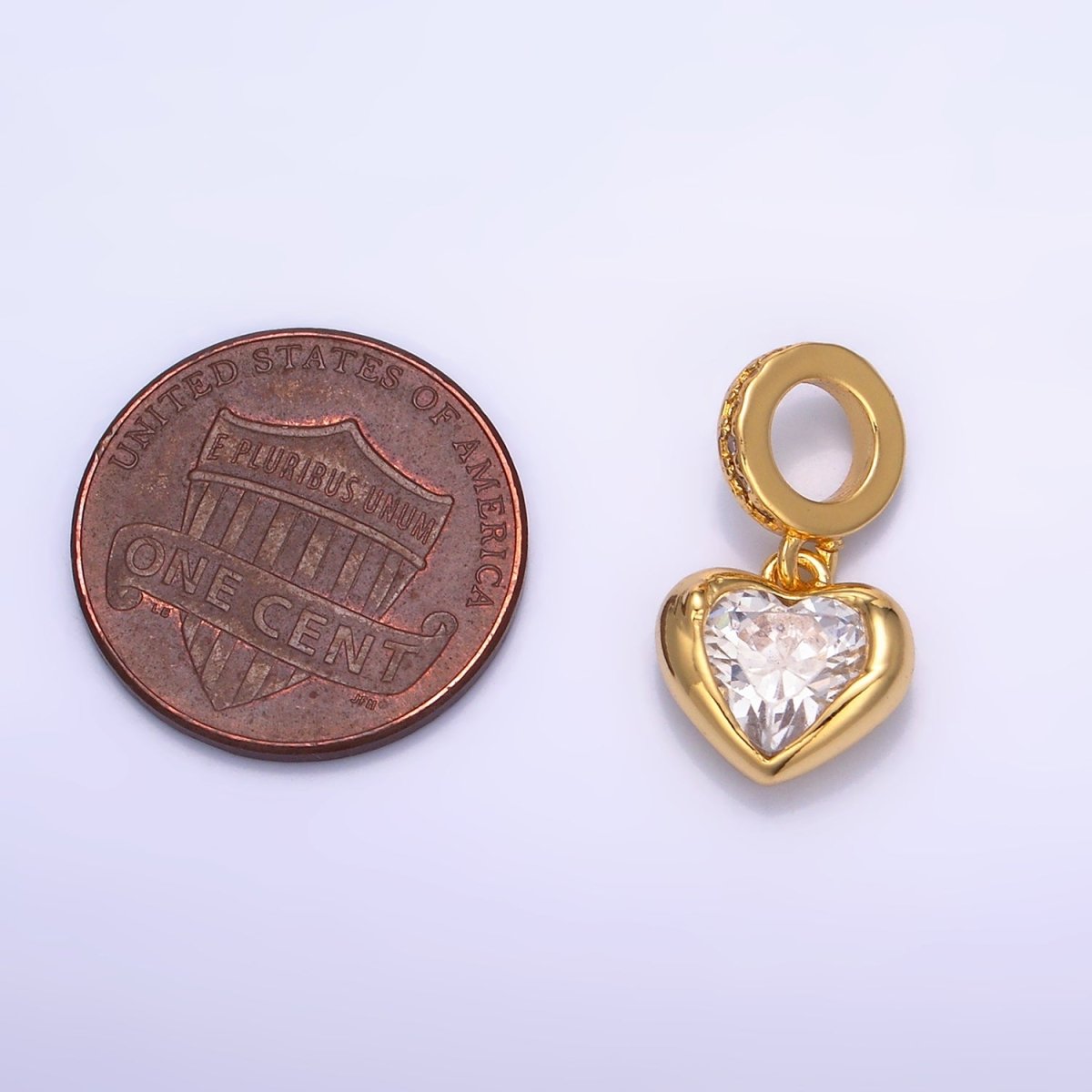 24K Gold plated Molten Heart Clear CZ Micro Paved Bail Pendant | W272 - DLUXCA
