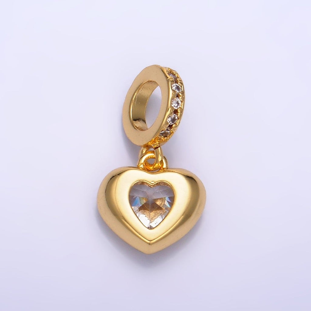 24K Gold plated Molten Heart Clear CZ Micro Paved Bail Pendant | W272 - DLUXCA
