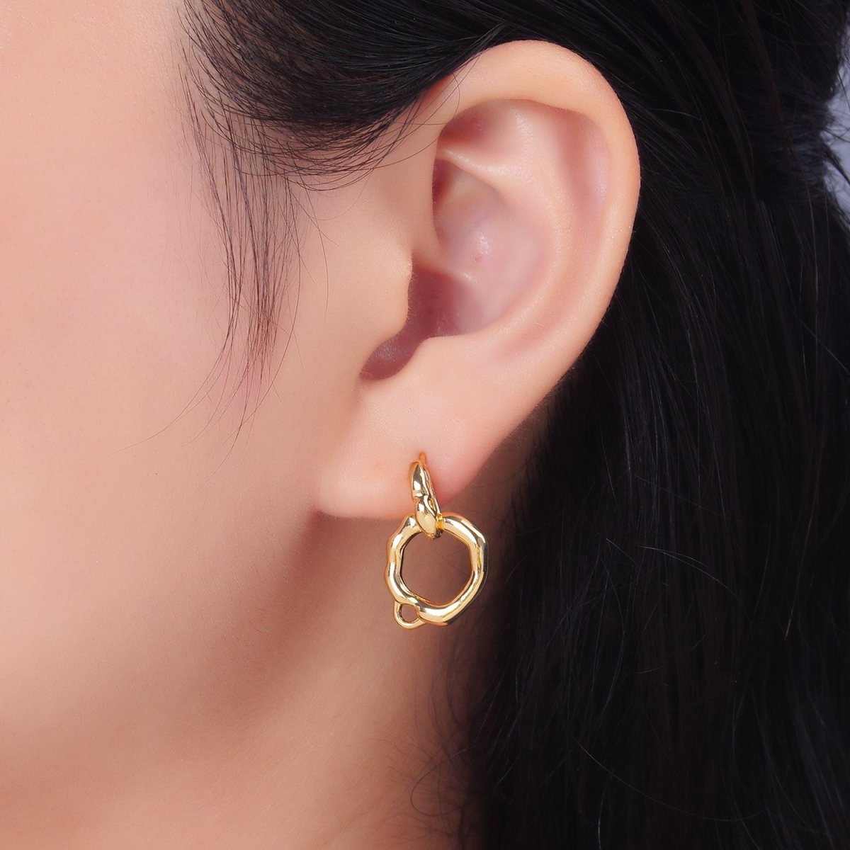 24K Gold plated Molten Open Round Drop Stud Earrings Findings | Z1003 - DLUXCA