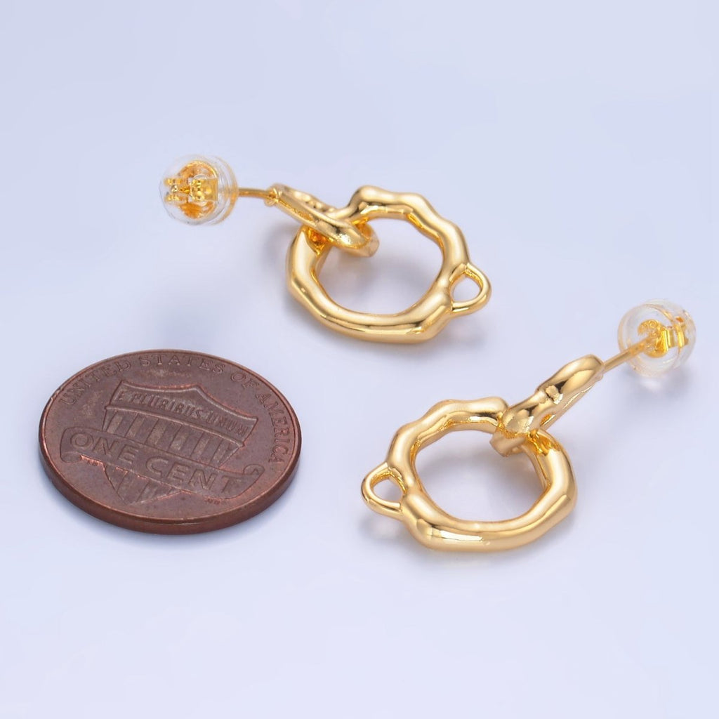 24K Gold plated Molten Open Round Drop Stud Earrings Findings | Z1003 - DLUXCA