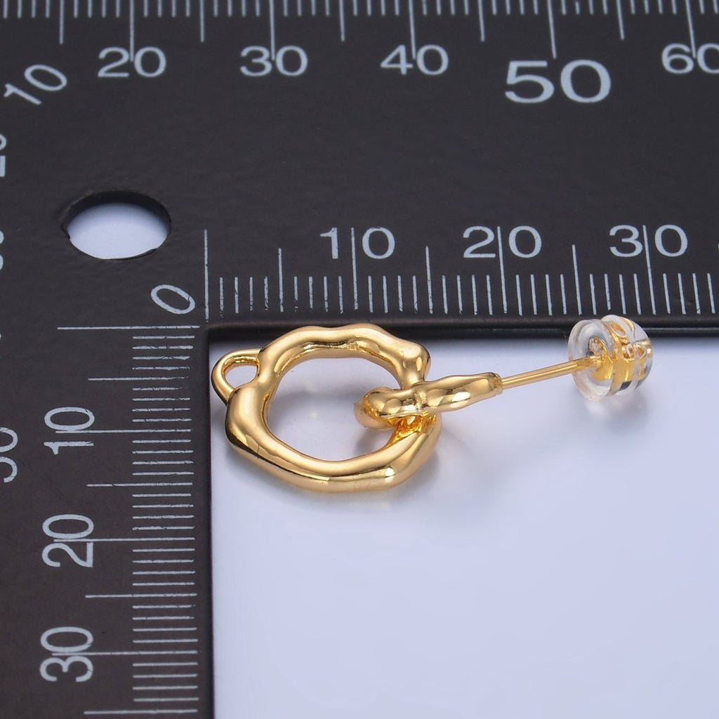 24K Gold plated Molten Open Round Drop Stud Earrings Findings | Z1003 - DLUXCA