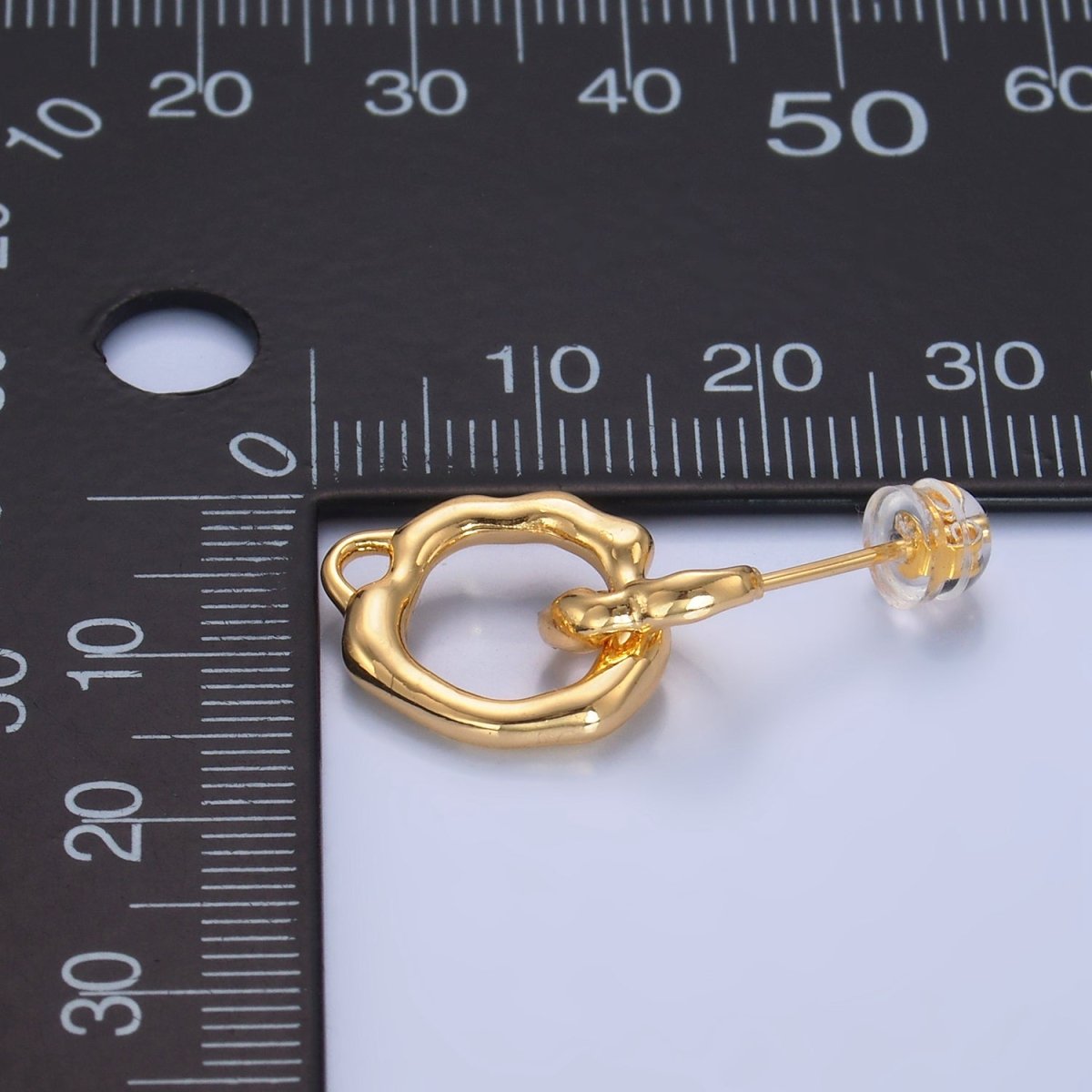 24K Gold plated Molten Open Round Drop Stud Earrings Findings | Z1003 - DLUXCA