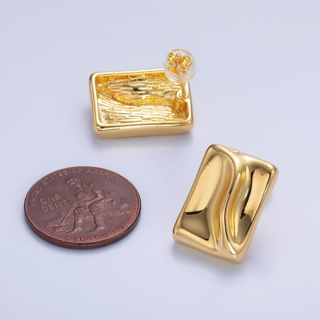 24K Gold plated Molten Rectangular Stud Earrings in Gold & Silver | AB794 AB795 - DLUXCA