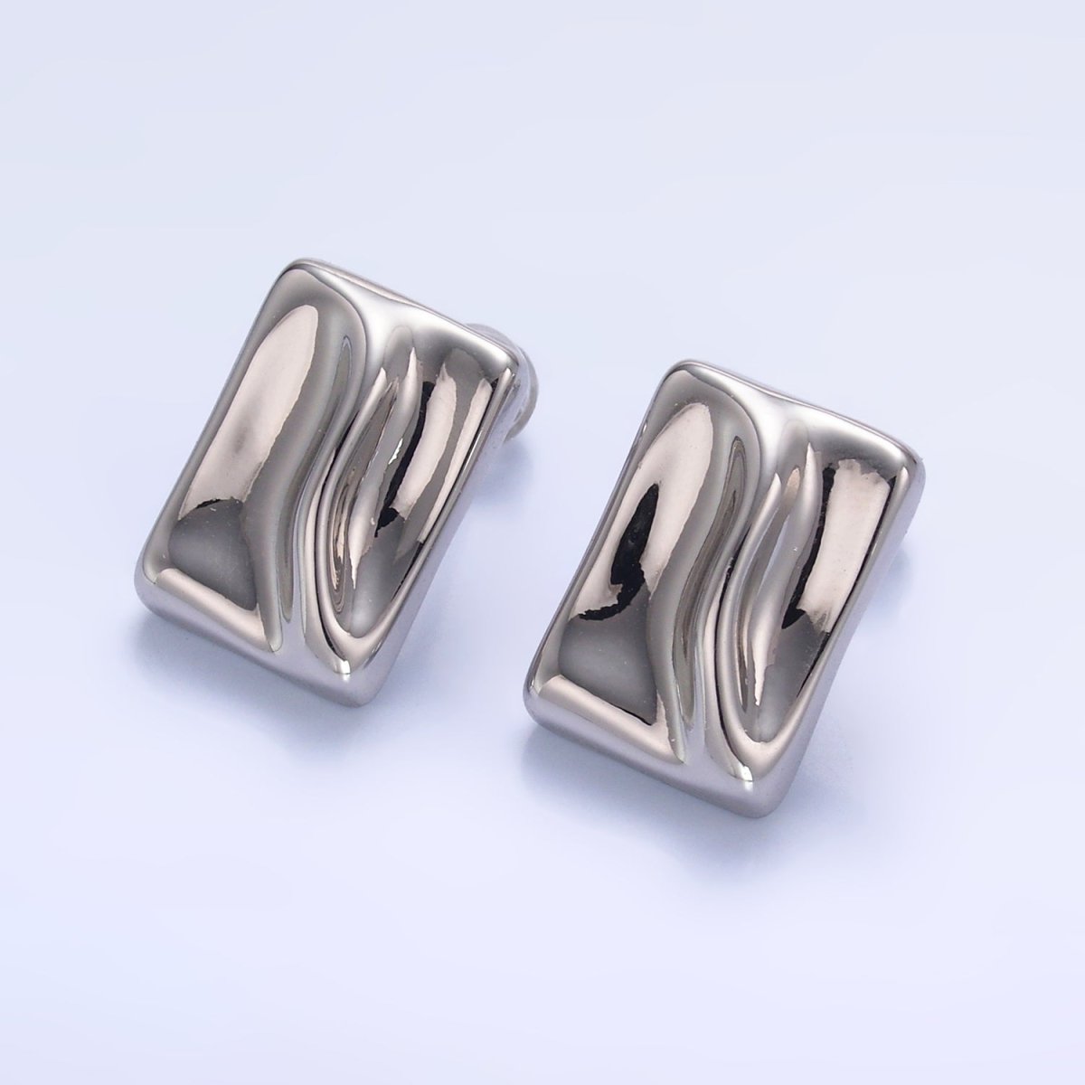 24K Gold plated Molten Rectangular Stud Earrings in Gold & Silver | AB794 AB795 - DLUXCA