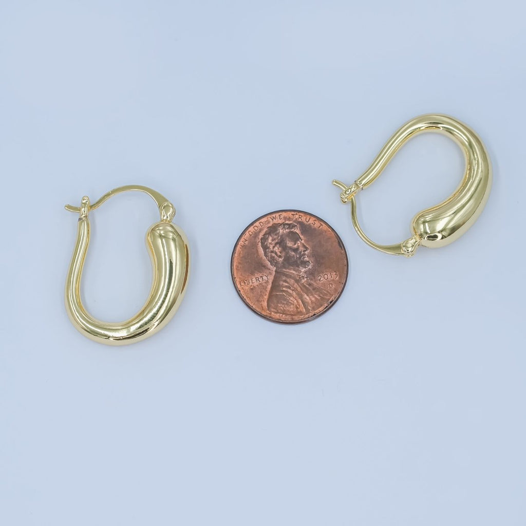 24K Gold plated Molten U - Shaped Latch Hoop Earrings | AD1207 - DLUXCA