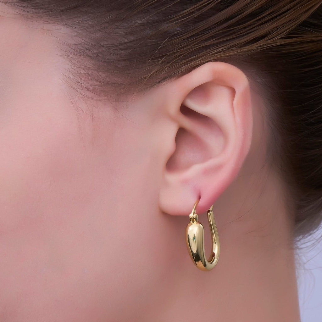 24K Gold plated Molten U - Shaped Latch Hoop Earrings | AD1207 - DLUXCA