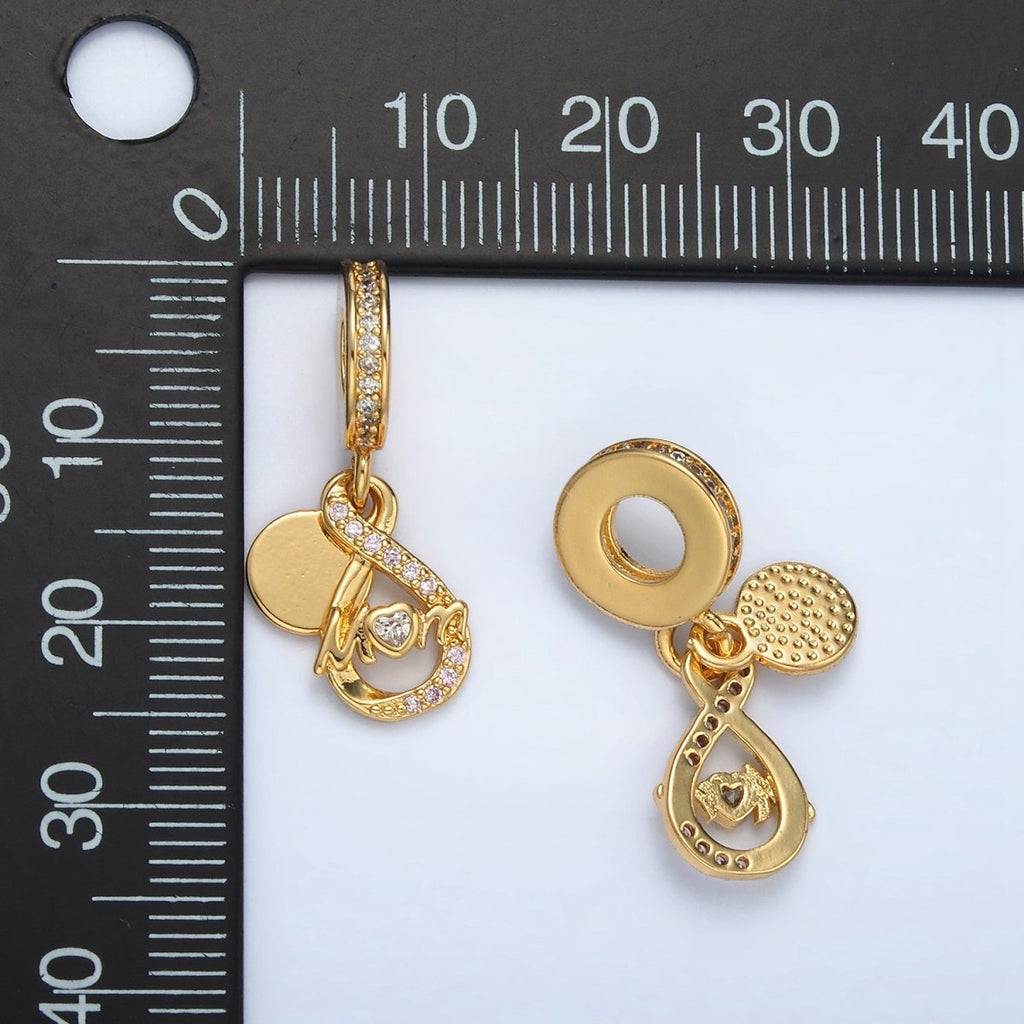 24K Gold plated "MOM" Infinity Micro Paced CZ Rhondelle Bail Double Drop Pendant | AC093 - DLUXCA