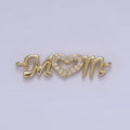 24K Gold plated Mom Link Connector Silver Micro Pave CZ Heart Charm Connector Mother with Heart Micro Pave CZ Connector F-815 F-816 - DLUXCA