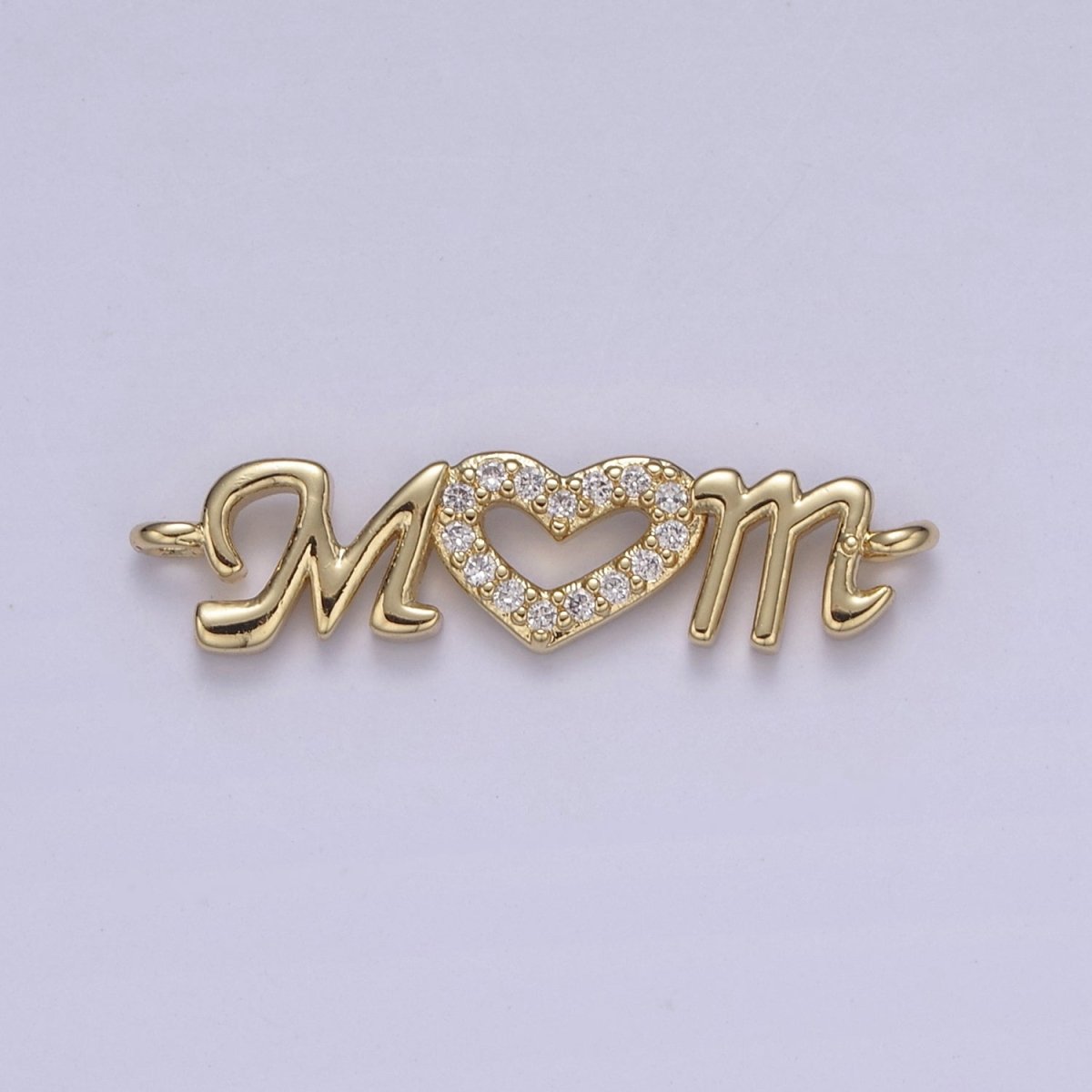 24K Gold plated Mom Link Connector Silver Micro Pave CZ Heart Charm Connector Mother with Heart Micro Pave CZ Connector F-815 F-816 - DLUXCA