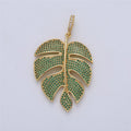 24K Gold plated Monstera Palm Leaf Green Mircro Paved CZ Pendant I-165 - DLUXCA
