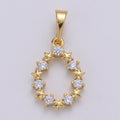 24K Gold plated Moon And Star cubic Wreath Charm, Micro Pave CZ Oval Pendant, Pendant, J-224 - DLUXCA