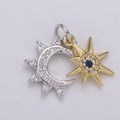 24K Gold plated Moon Charm, Crescent Moon Pendant, Micro Pave Star Necklace, Dainty Gold Celestial Jewelry Making Supply Aurora Necklace D-446 - D-449