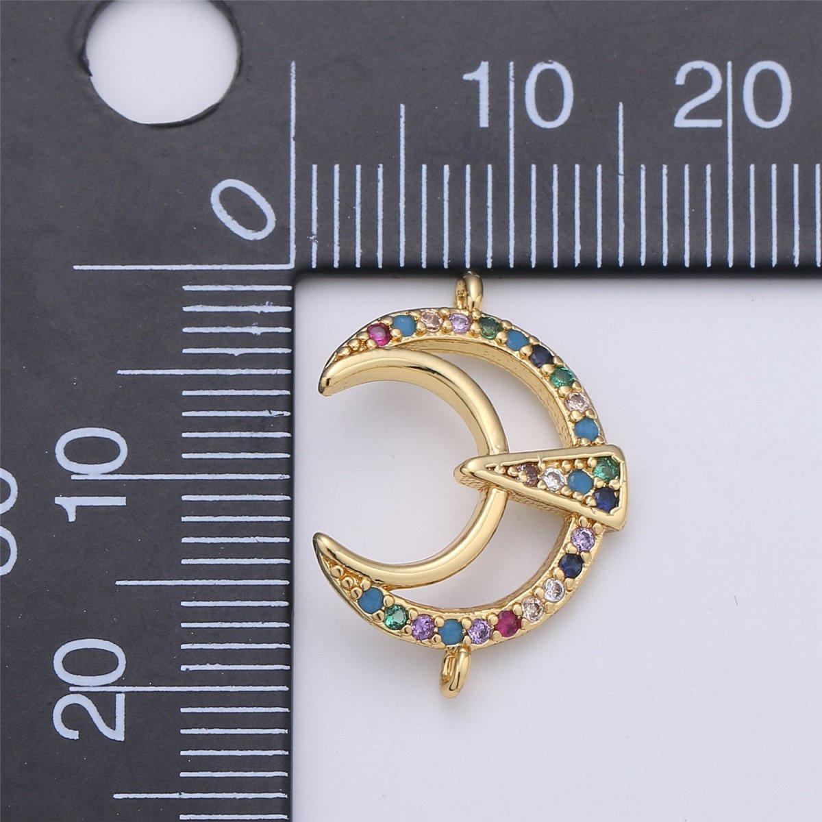 24k gold plated Moon Connector Rainbow Micro Pave Crescent Moon Charm Connector for Bracelet Necklace Earring Component F-332 - DLUXCA