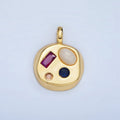 24K Gold plated Moonstone, Amazonite, Labradorite Cabochon Multicolor CZ Round Pendant | AA970 - AA972
