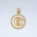 24K Gold plated Mother Mary Shell Pearl Micro Paved CZ Open Round Pendant | AH186 - DLUXCA
