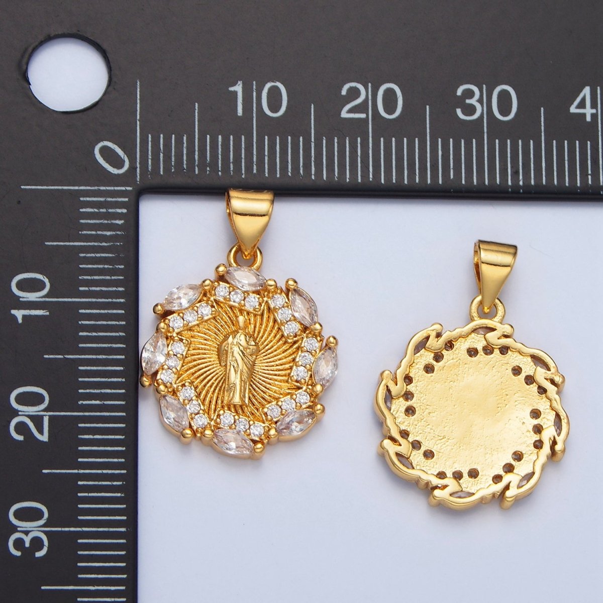 24K Gold plated Mother Mary Sunburst Micro Paved Marquise CZ Pendant | AA899 - DLUXCA