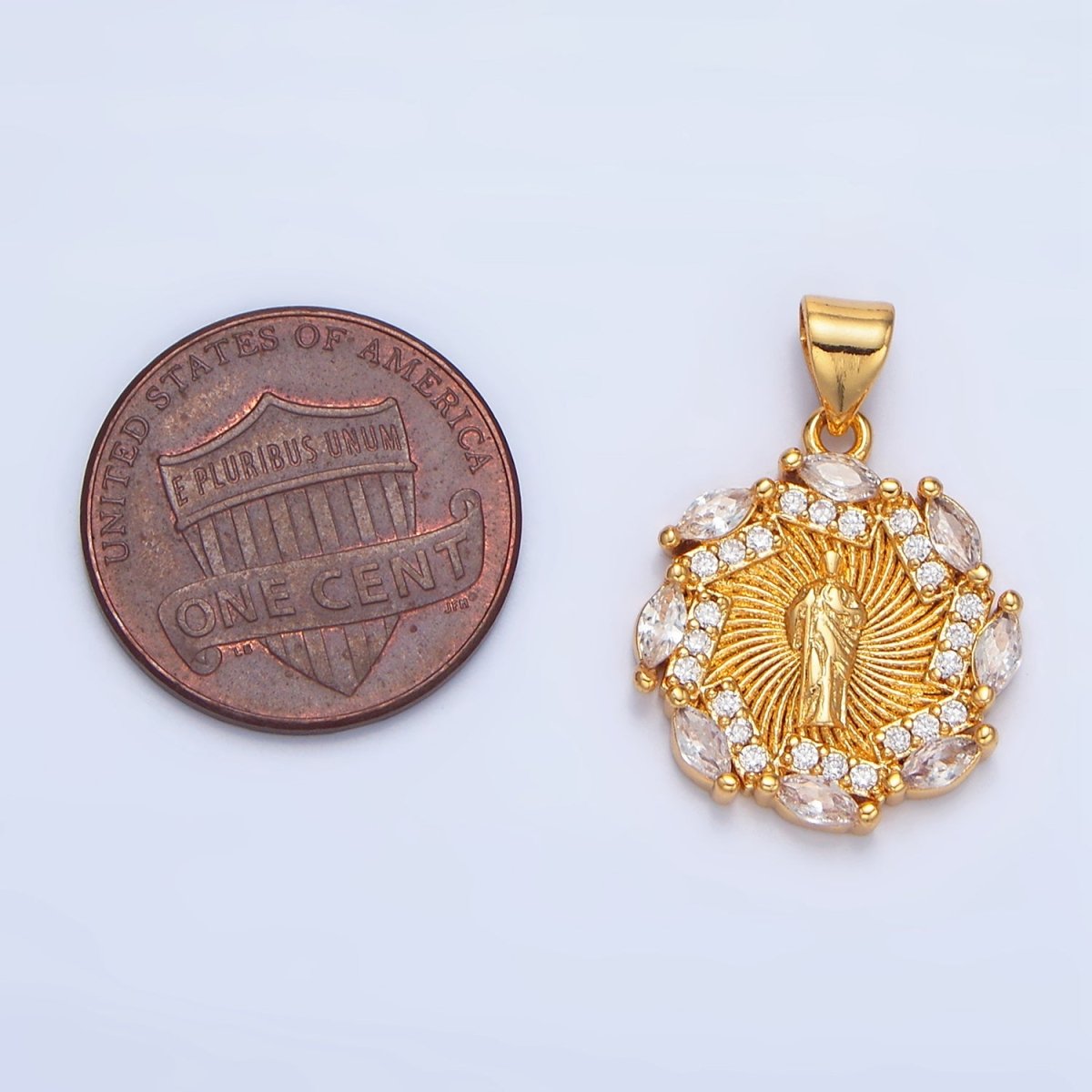 24K Gold plated Mother Mary Sunburst Micro Paved Marquise CZ Pendant | AA899 - DLUXCA