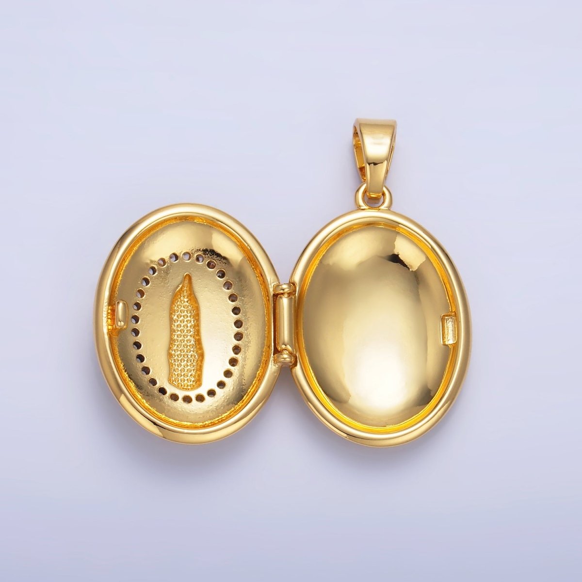 24K Gold plated Mother Virgin Mary Micro Paved CZ Oval Locket Pendant | AA1086 - DLUXCA