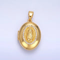 24K Gold plated Mother Virgin Mary Micro Paved CZ Oval Locket Pendant | AA1086 - DLUXCA