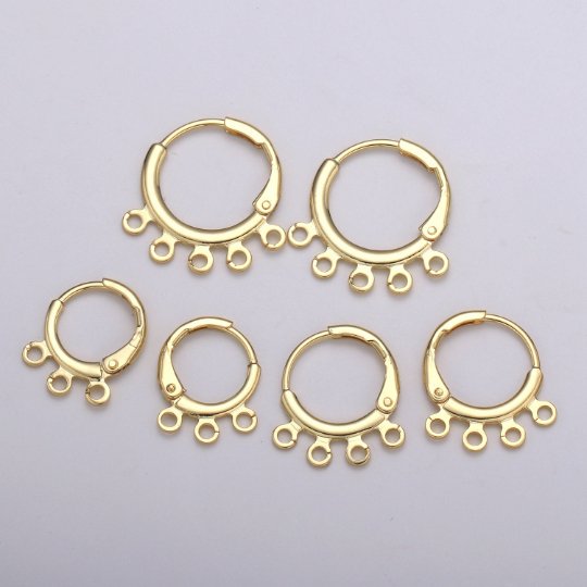 24K Gold plated Multi loop Connector Open Link Earring Component, Earring Chandelier for Charm 2,3,4,5 hole Open Link Lever Back Earring K-642 K-668 K-706 K-731 - DLUXCA