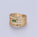 24K Gold plated Multiband Signet Ring with Emerald Green Baguette CZ Cubic Zirconia O-2284 - DLUXCA
