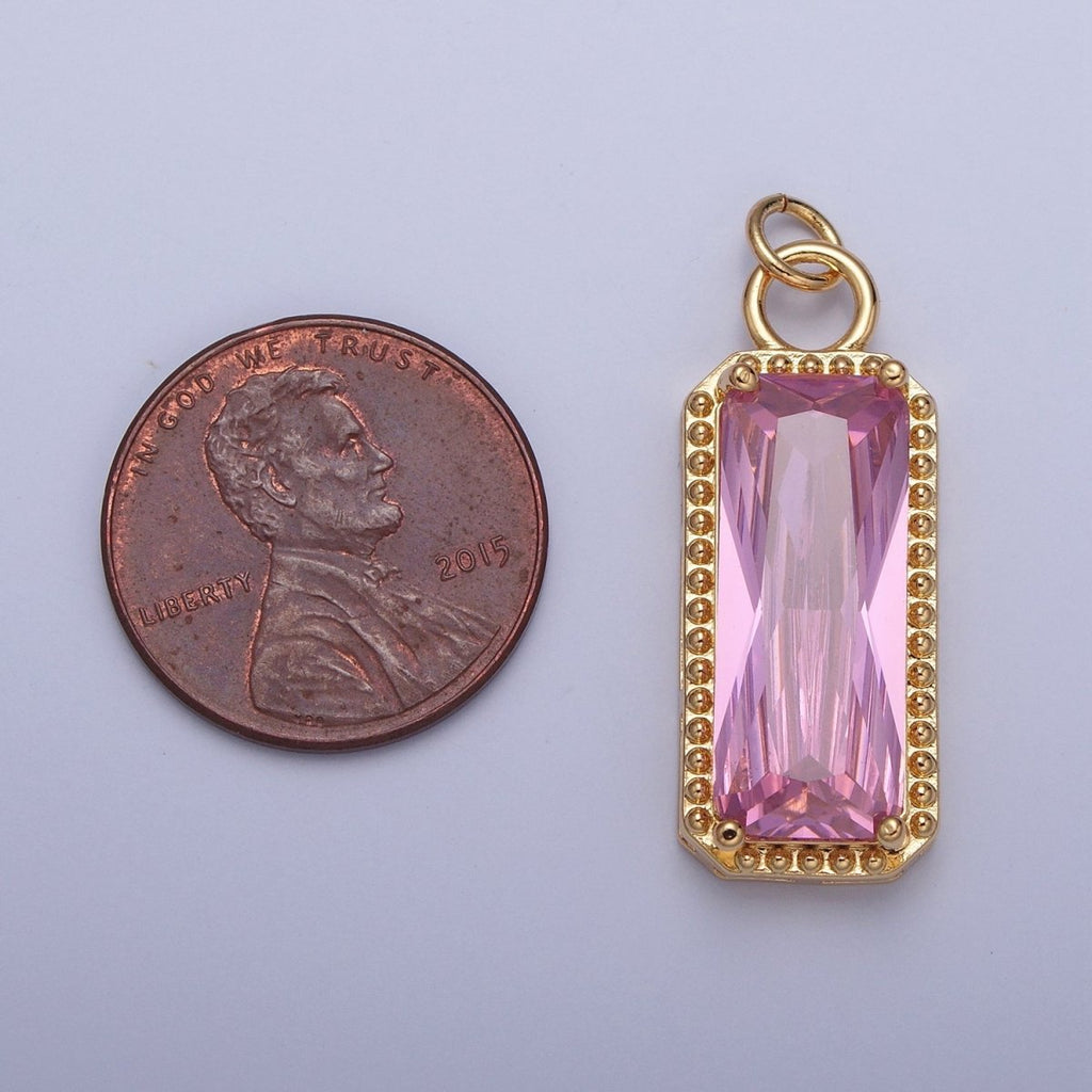 24K Gold plated Multicolor Baguette Cubic Zirconia Beaded Charm For Jewelry Making X042-X049