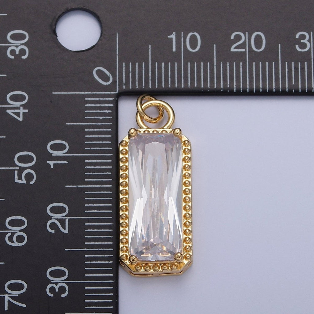24K Gold plated Multicolor Baguette Cubic Zirconia Beaded Charm For Jewelry Making X042-X049