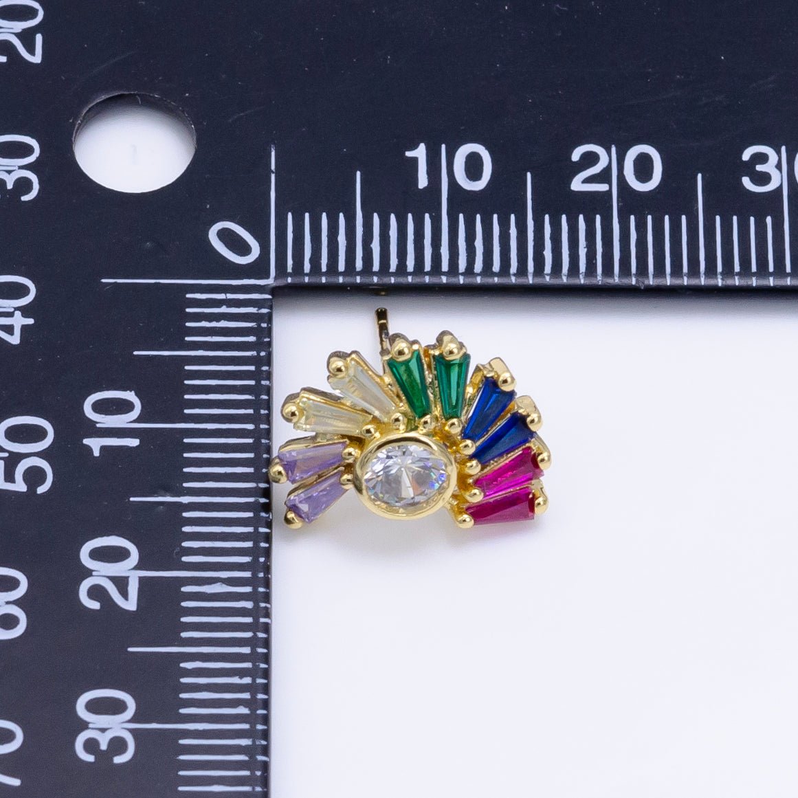 24K Gold plated Multicolor Baguette CZ Circular Stud Earrings | AD759 - DLUXCA