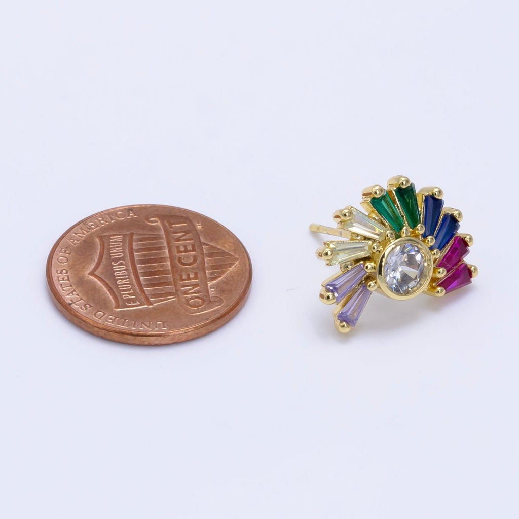 24K Gold plated Multicolor Baguette CZ Circular Stud Earrings | AD759 - DLUXCA