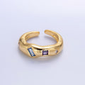 24K Gold plated Multicolor Baguette CZ Geometric Molten Band Ring in Silver & Gold | O756 O761 - DLUXCA