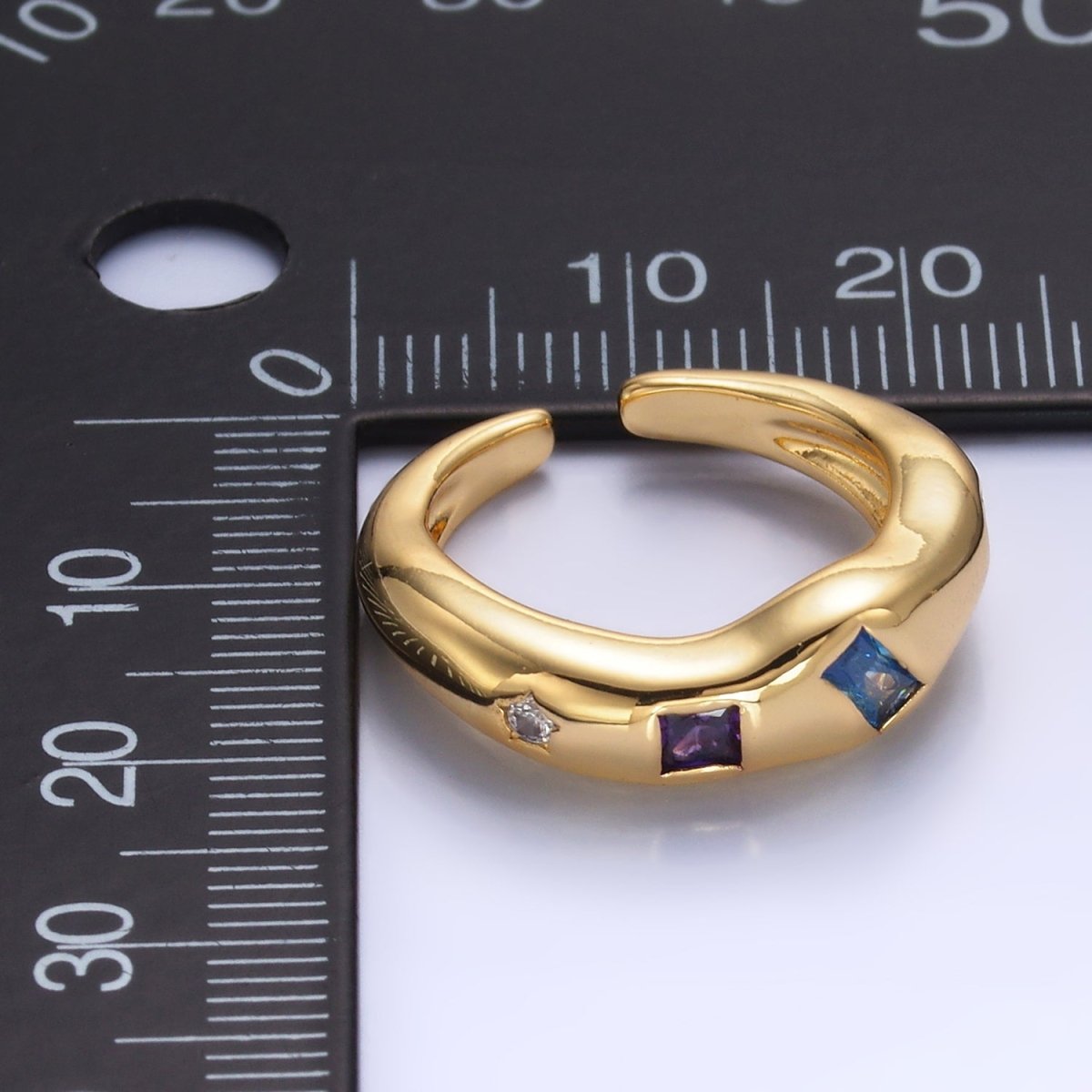 24K Gold plated Multicolor Baguette CZ Geometric Molten Band Ring in Silver & Gold | O756 O761 - DLUXCA
