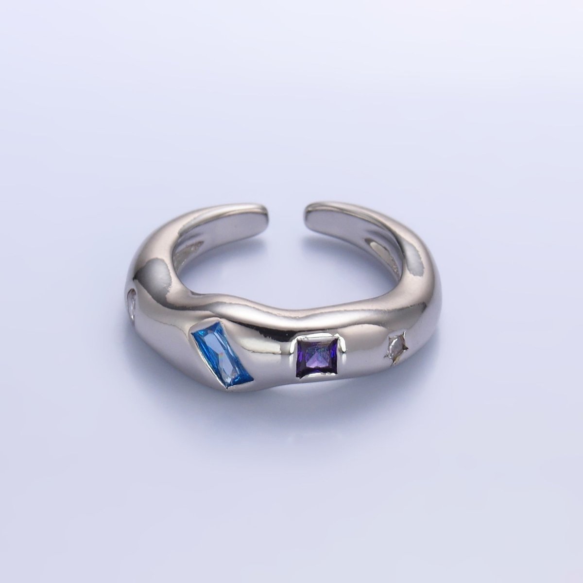 24K Gold plated Multicolor Baguette CZ Geometric Molten Band Ring in Silver & Gold | O756 O761 - DLUXCA