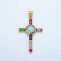 24K Gold plated Multicolor Baguette Micro Paved CZ Cross Pendant | AA1365 - DLUXCA