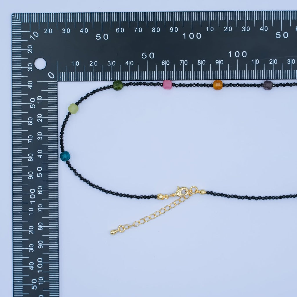 24K Gold plated Multicolor Black Gemstone Gemstone Bead 16.5 Inch Necklace | WA - 2867 