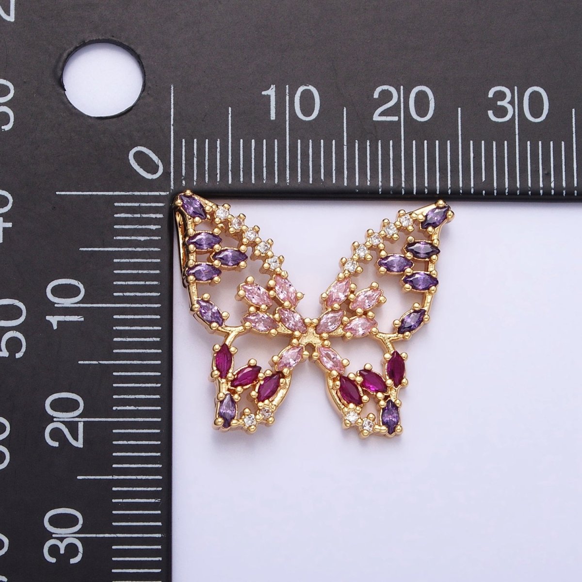24K Gold plated Multicolor, Clear Marquise Butterfly Pendant in Gold & Silver | AA215 AA216 AA221 AA222 - DLUXCA